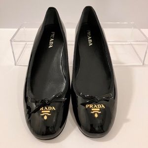 Prada Black Patent Leather Ballet Flats Size 38.5